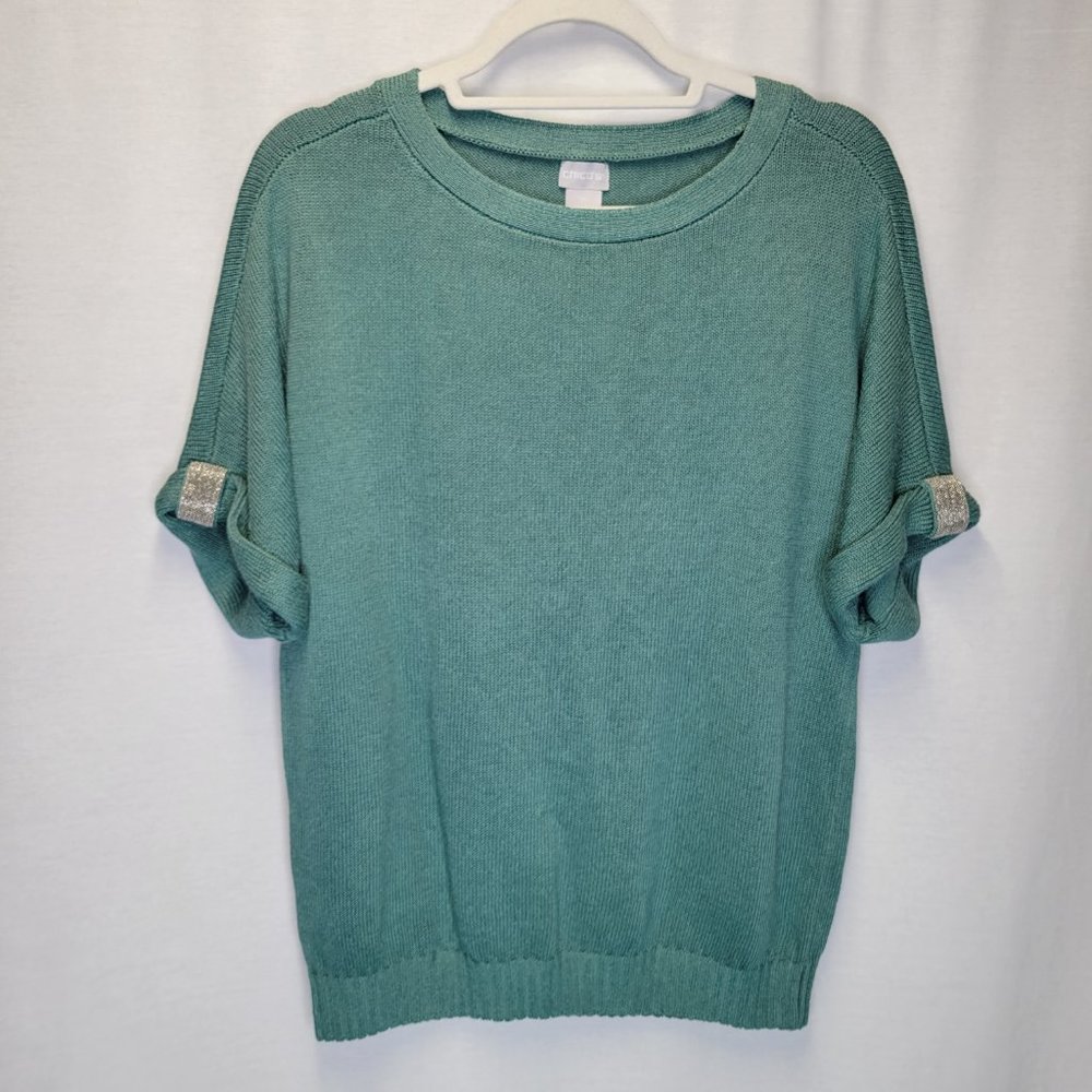 Chico's Women's Size 0 (US Size Small) Pullover Sweater Green Oversized Bling